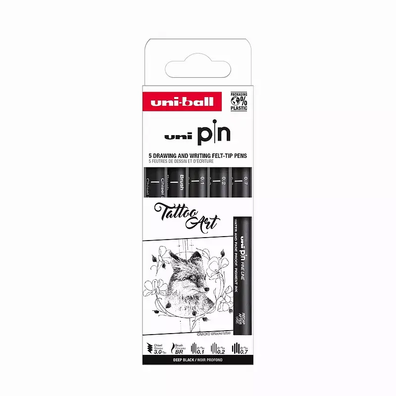 Cienkopis kreślarski pin 200 tattoo art czarny różne grubości 5szt