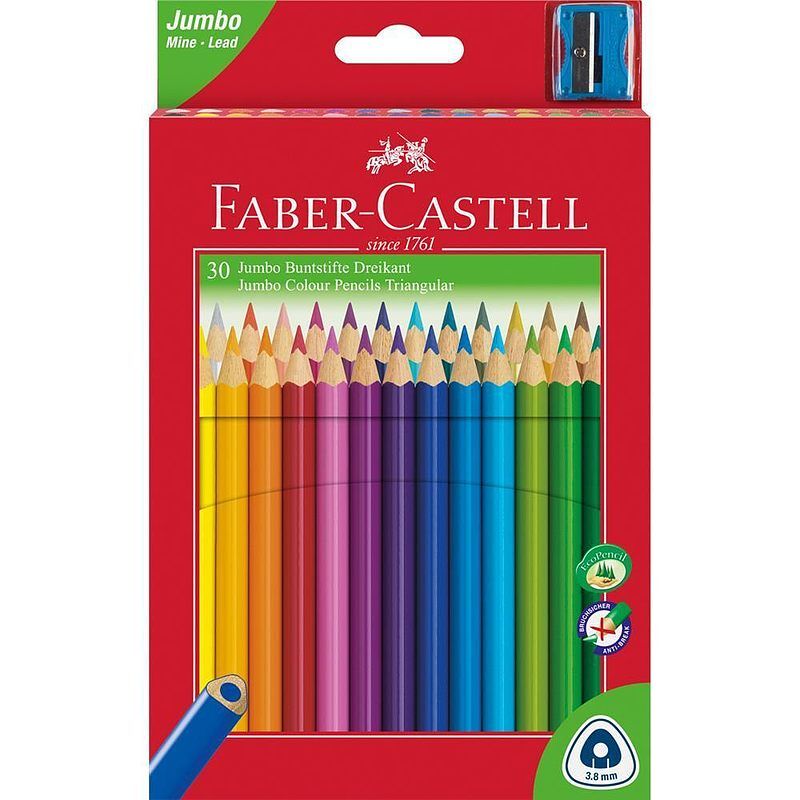 Kredki ołówkowe jumbo faber-castell trójkątne 30 kolorów + temperówka