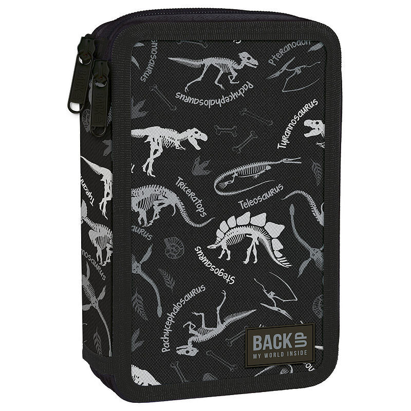 Piórnik 2-komorowy z wyposażeniem backup 4 model dw 114 dinozaury czarny