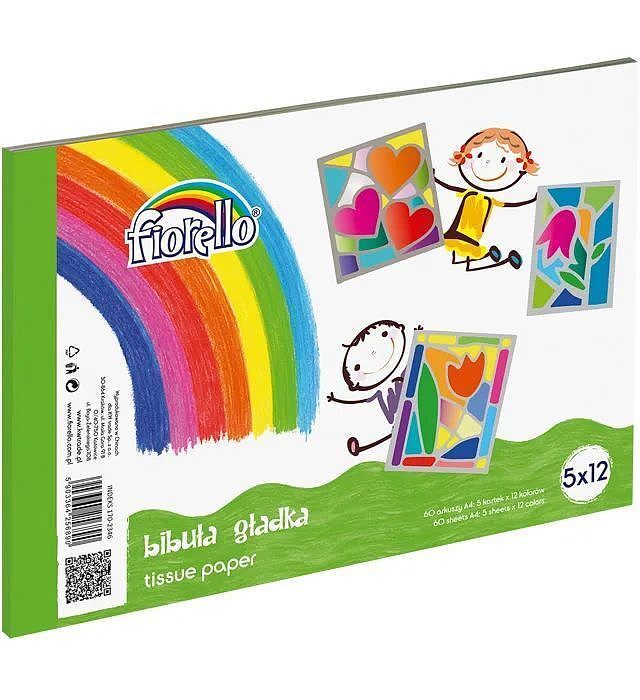 Bibuła gładka blok a4 fiorello 5 x12 kolorów