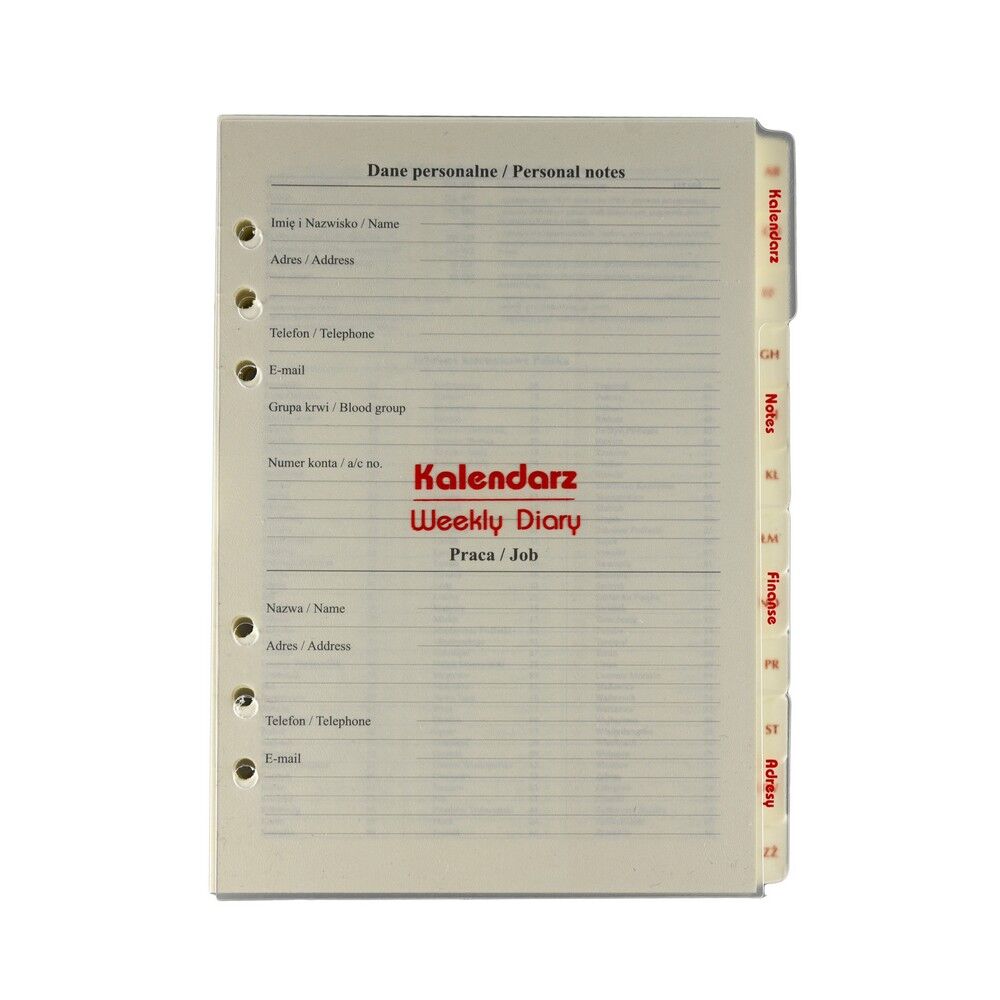 Kalendarz 2026 Pełny Wkład do Organizera Notes Finanse Adresy 14,5x21 cm WKLORS-08-Set