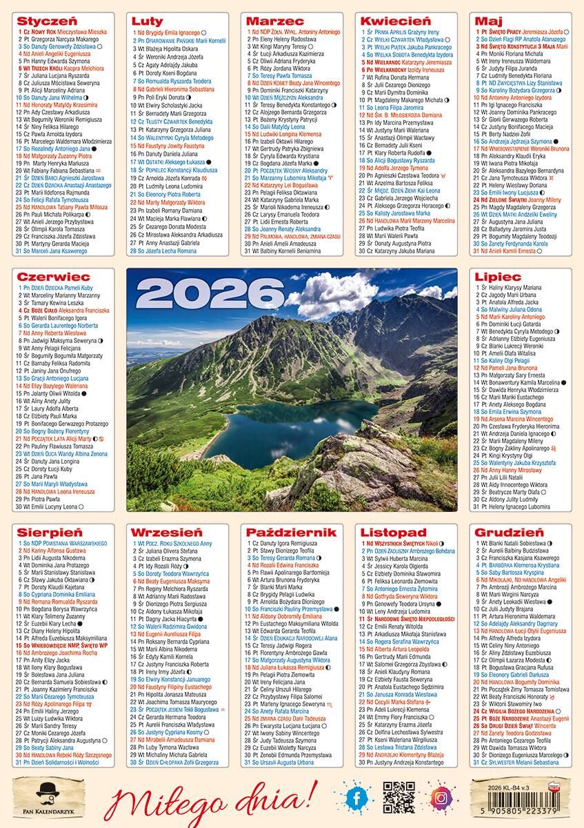 Kalendarz 2026 listkowy KLB4 1szt.mix