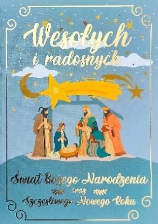 Karnet B6 BN złocony Świąteczna szopka Trzech Króli 010