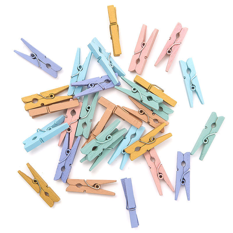 Klamerki mini drewniane 3cm rainbow 30 szt