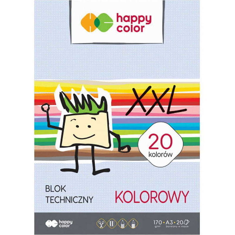 Blok techniczny kolorowy a3 170g happy color pakiet 10sztuk