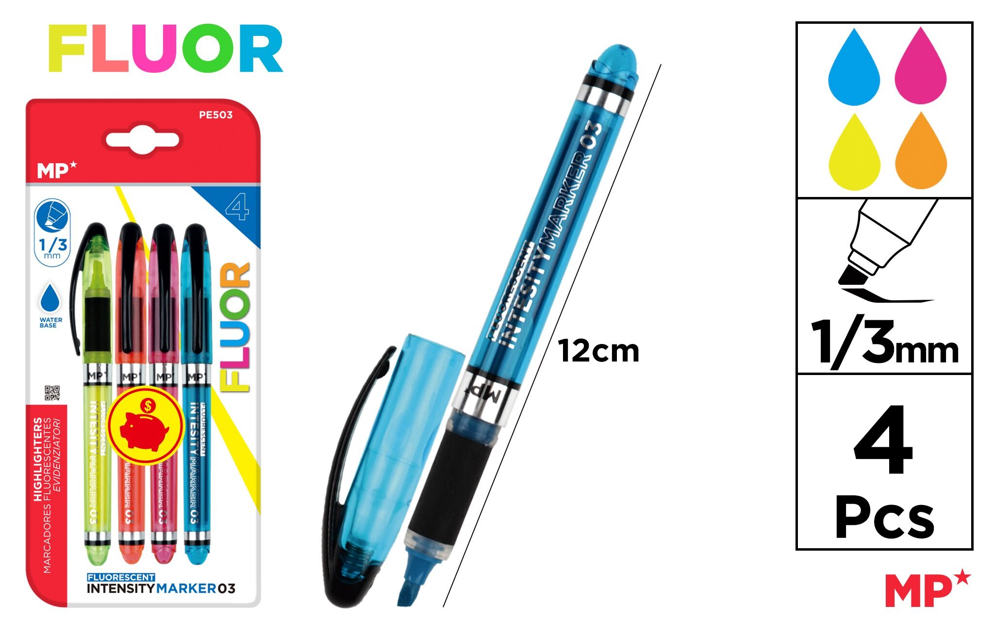 Zakreślacz fluorescencyjny 1/3mm 4 kolory blister