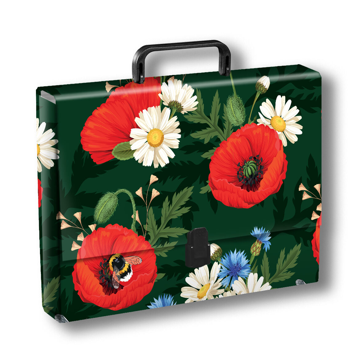 TECZKA Z RĄCZKĄ A4 T0127 KWIATY POLSKIE MAKI W ZIELENI FOLIA MAT NIERYSUJĄCA