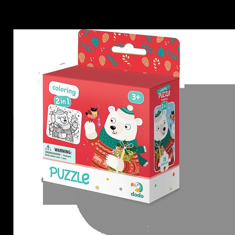 Puzzle 16 z kolorowanką świąteczny niedźwiadek dop300355
