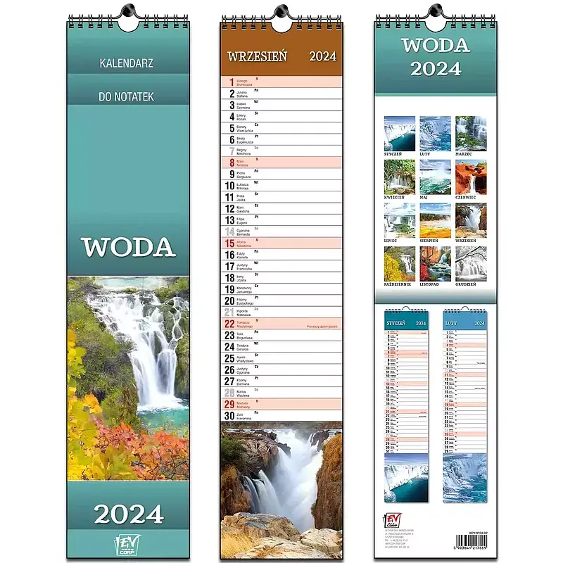 Kalendarz 2024 paskowy do notatek woda w przyrodzie