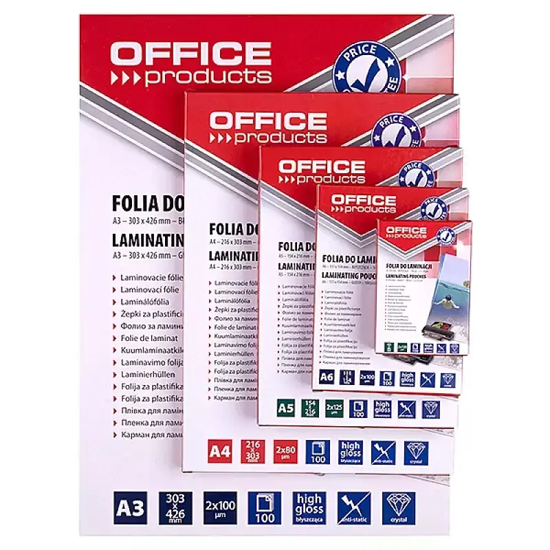Folia do laminowania office products a3 2x80mikr. Błyszcząca 100szt transparentna