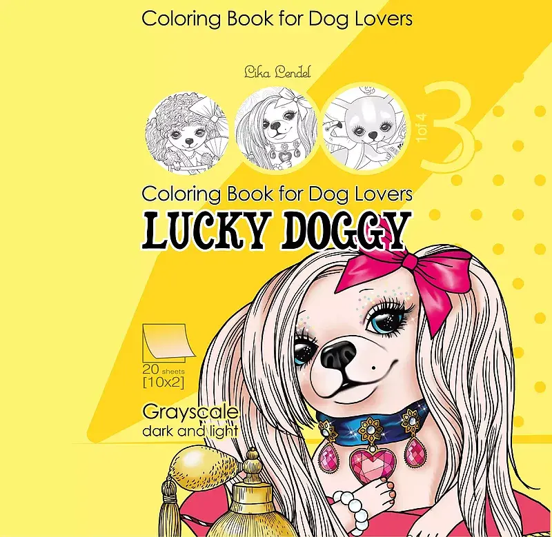 Kolorowanka antystresowa 200x200 20 kartek usztywniana 2d brokat lucky doggy 3