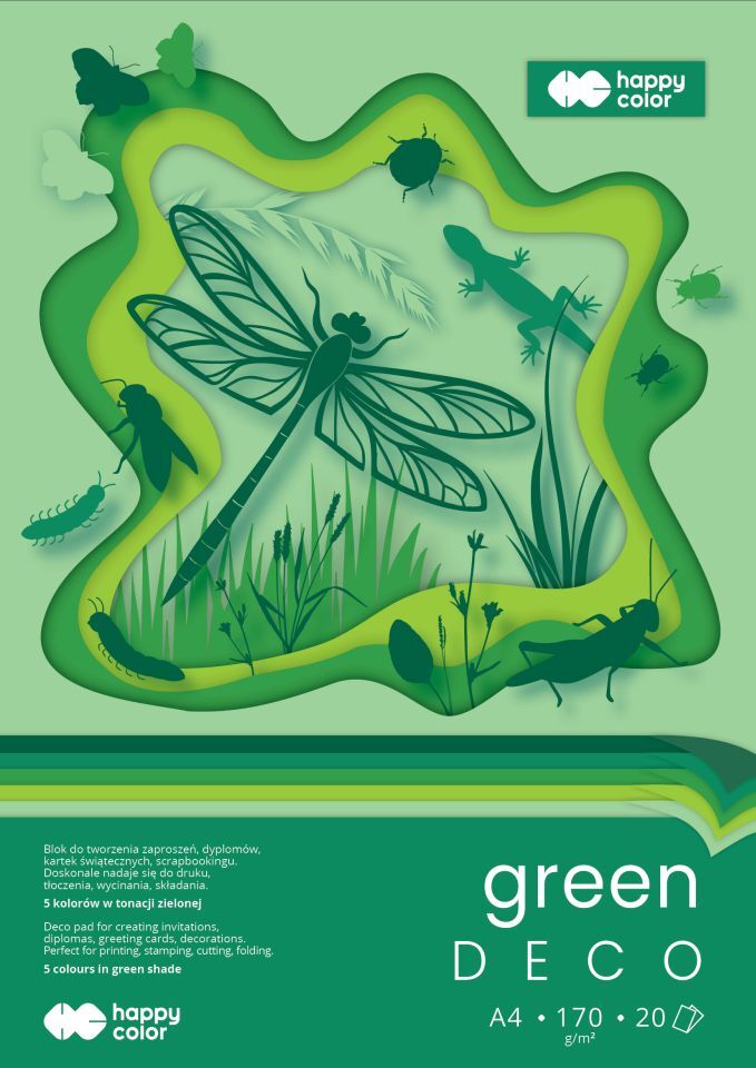 Blok Hobby Deco Green A4 170g.20ark. 5 kolorów Happy Color
