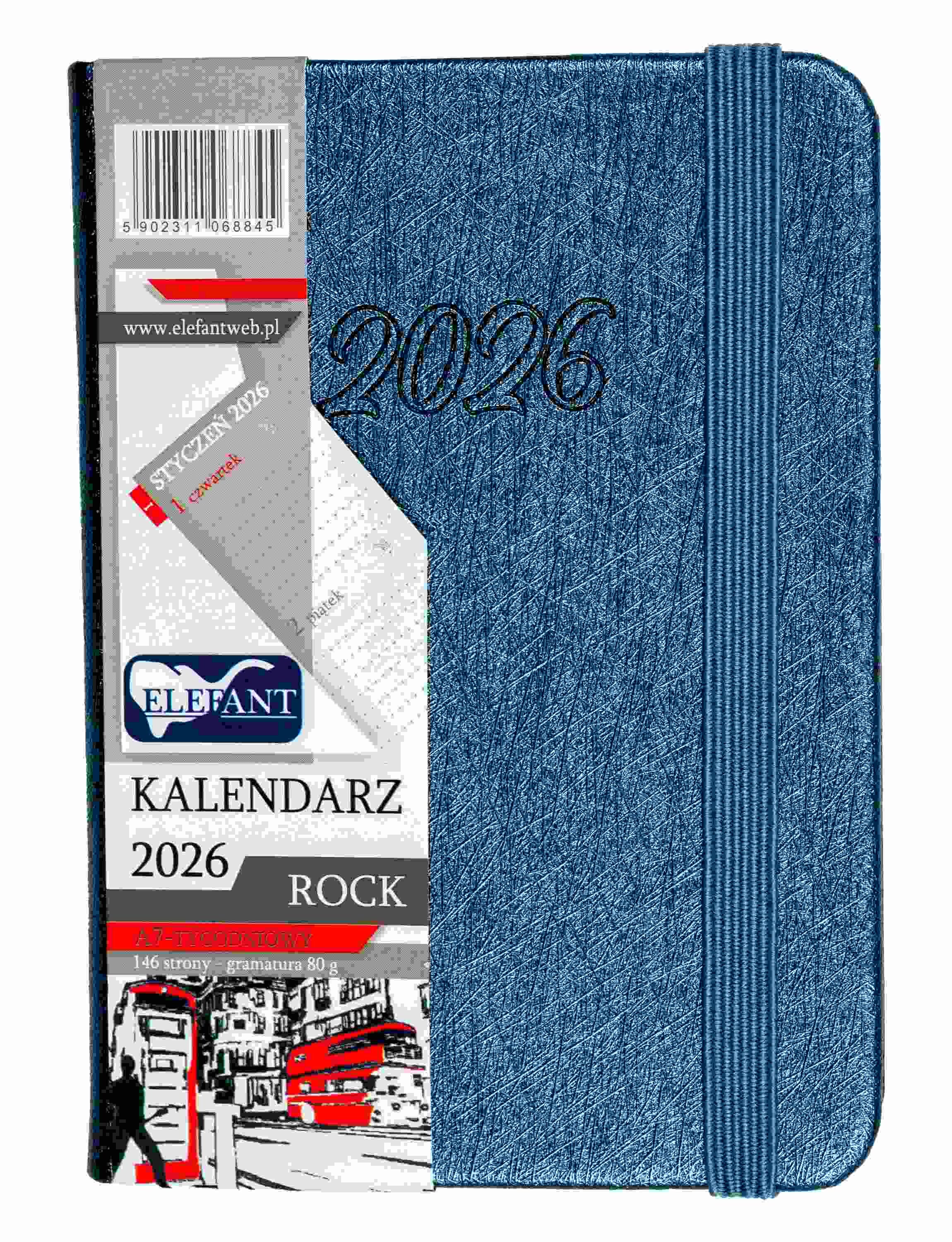 Kalendarz 2026 Rock A7 tygodniowy perłowy