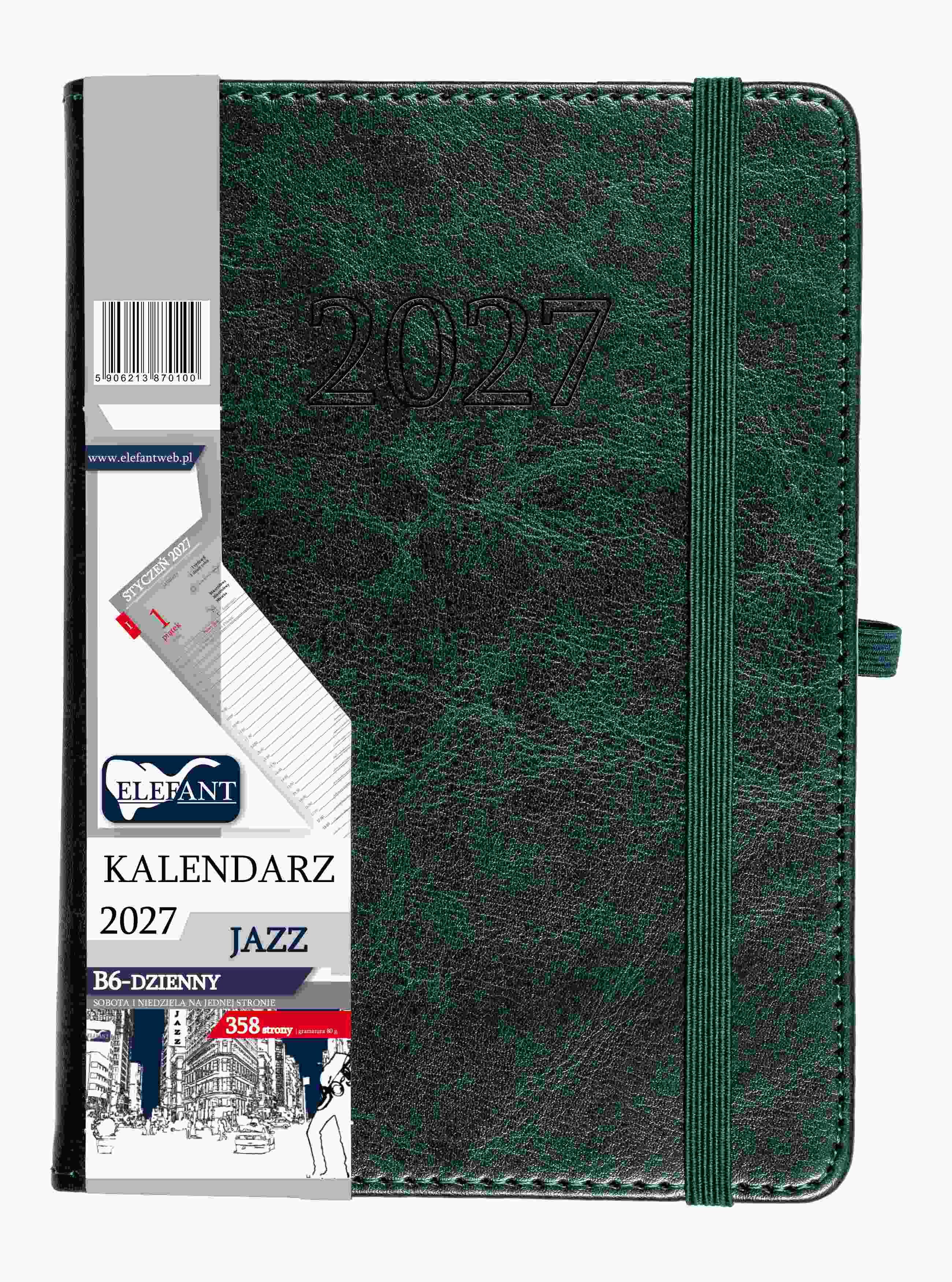 Kalendarz 2027 Jazz B6 dzienny zielony