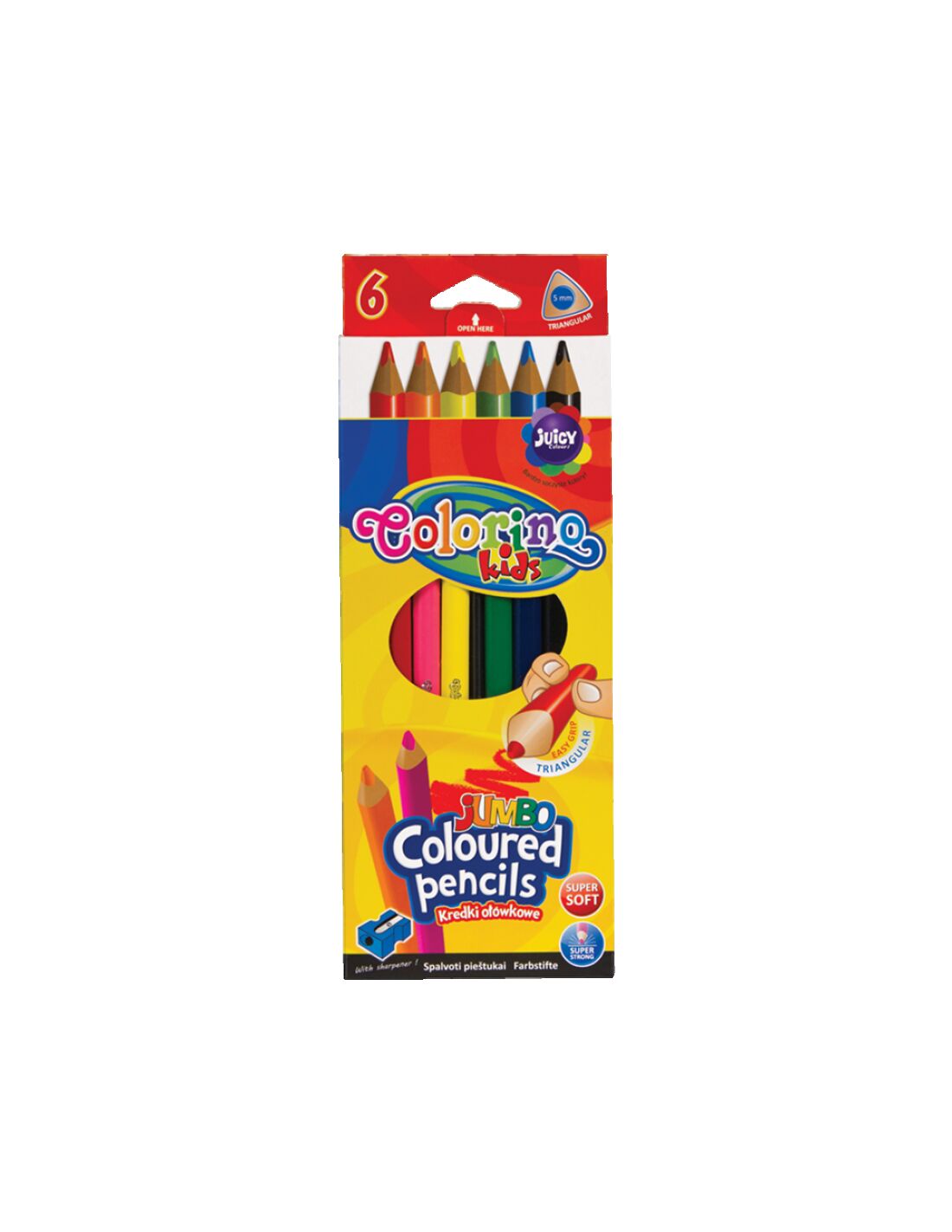 Kredki ołówkowe trójkątne jumbo Colorino Kids 17,5 cm  6 kolorów + temperówka