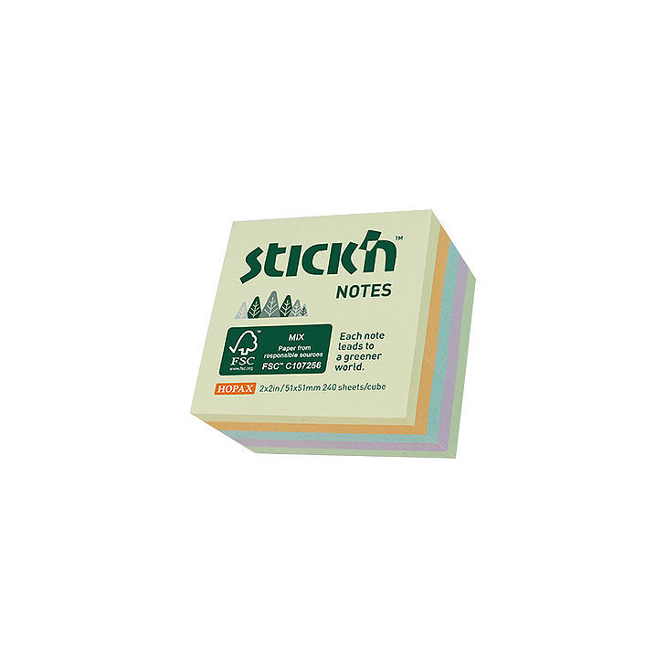 Notes kostka fsc 51x51mm pastel żół/pom/nieb/fiol/ziel. 20 kartek