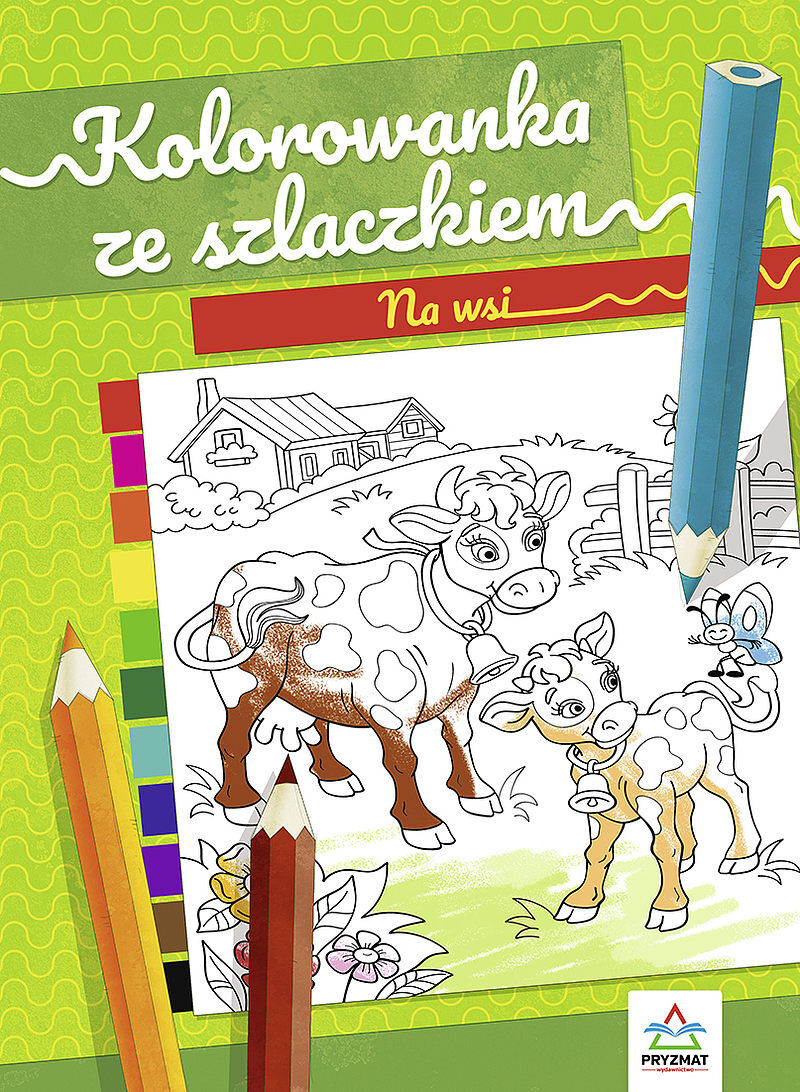 Na wsi. Kolorowanka ze szlaczkiem