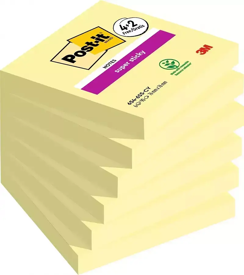 Paczka karteczki samoprzylepne żółte 76x76mm 6 szt