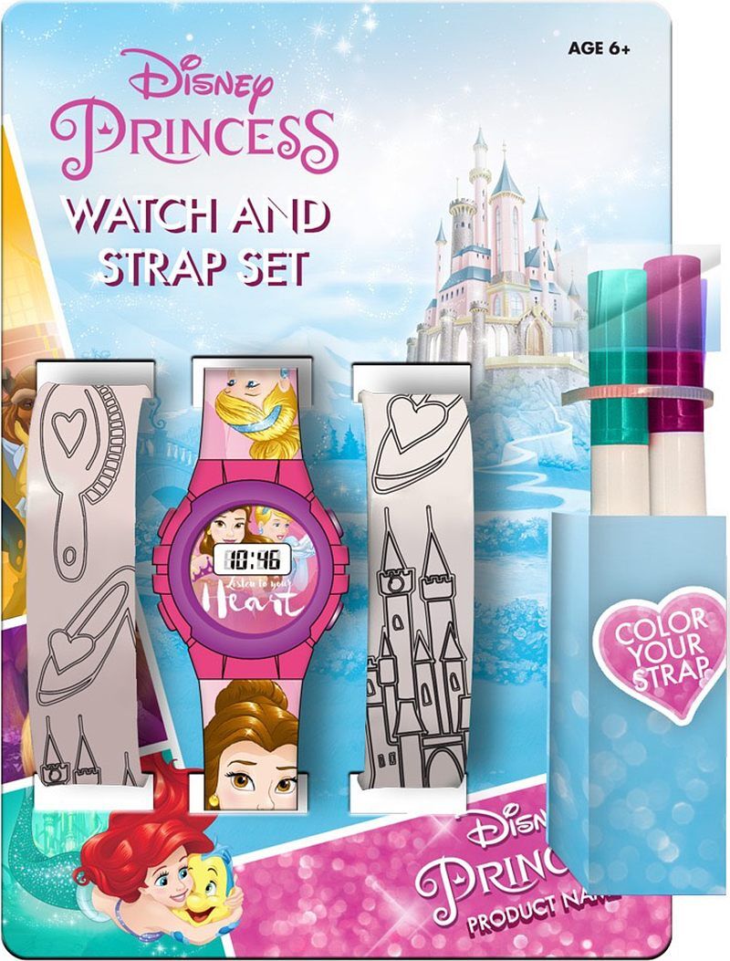 Zegarek cyfrowy + dwa paski do kolorowania disney princess wd19421