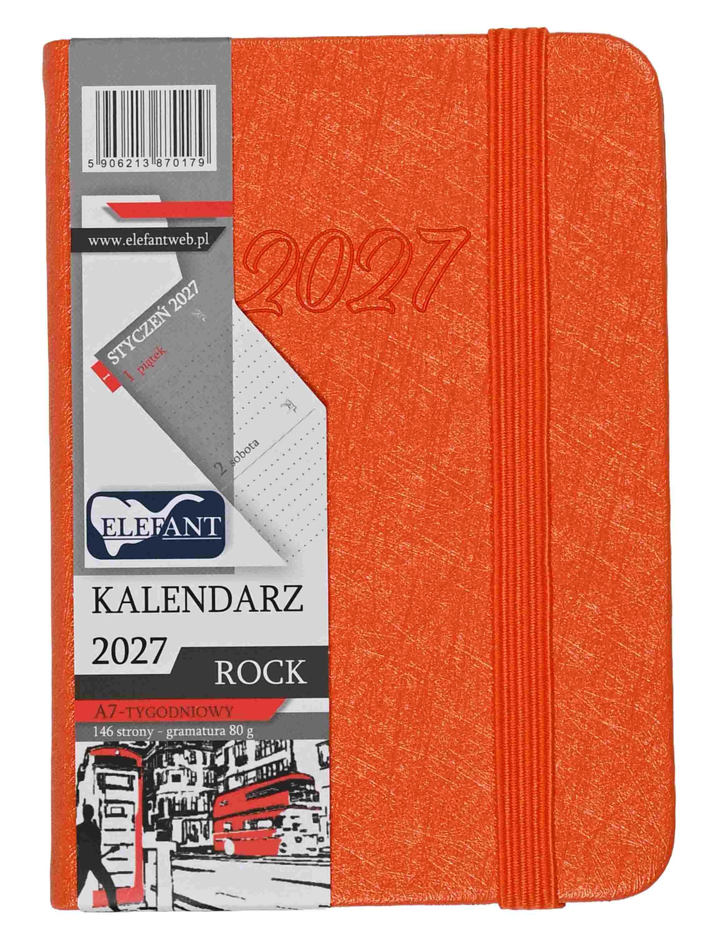 Kalendarz 2027 Rock A7 tygodniowy pomarańczowy