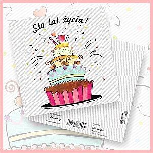 Karnet kwadrat urodziny tort sto lat