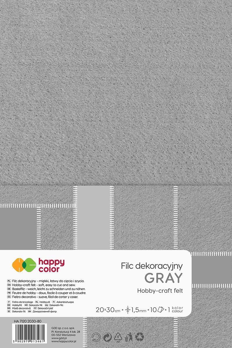 Filc dekoracyjny 20x30 cm 10 ark. Szary happy color