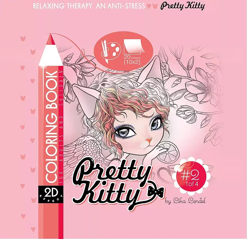Kolorowanka antystresowa 200x200 20 kartek usztywniana 2d brokat pretty kitty 2