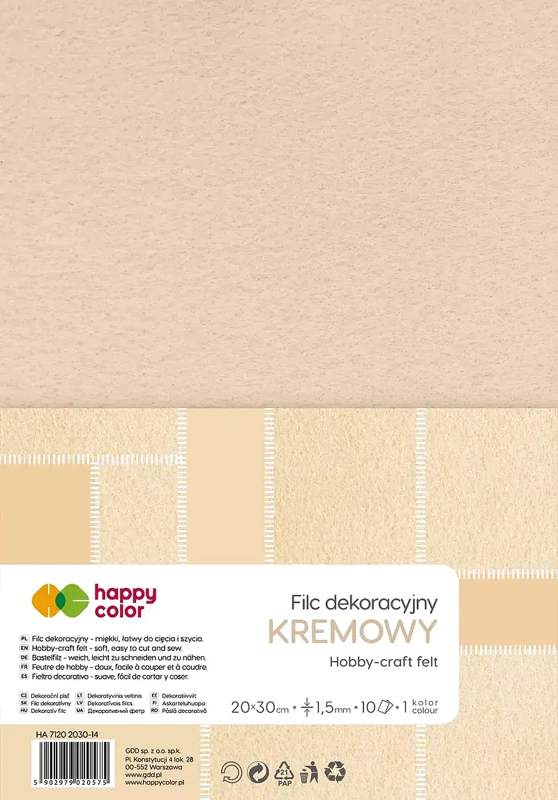 Filc dekoracyjny 20x30 cm 1,5 mm 5 ark. Kremowy happy color