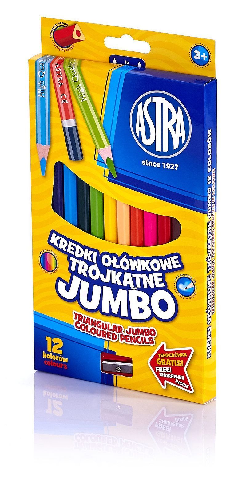 Kredki astra ołówkowe trójkątne jumbo 12 kolorów
