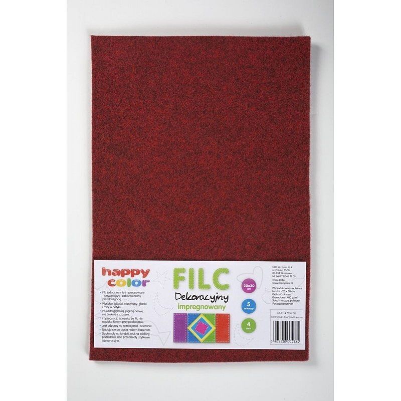 Filc dekoracyjny impregnowany 20x30 cm 5 arkuszy bordowy melanż happy color