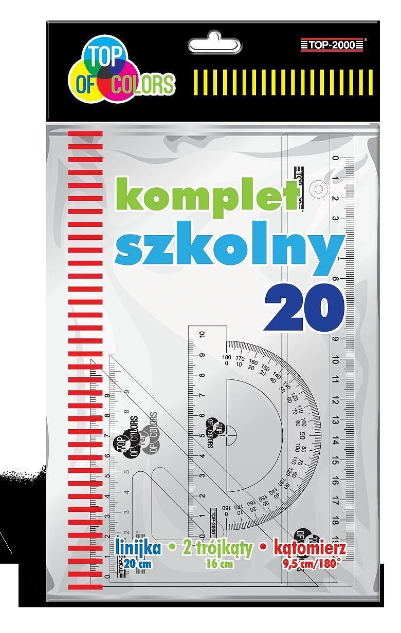 Komplet szkolny 20 linijka 20 cm + 2 ekierki + kątomierz