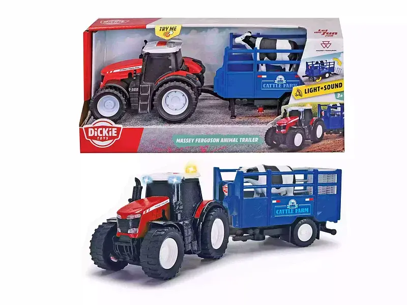 Traktor z przyczepą dickie toys farm massey ferguson 26 cm