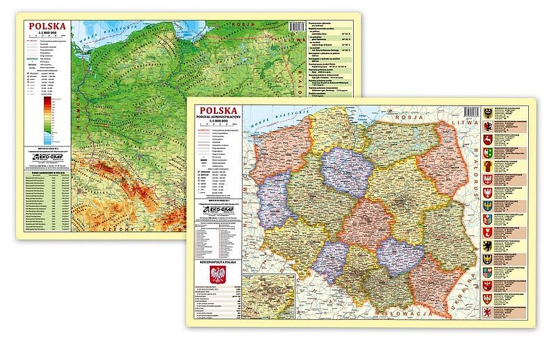 Podkładka na biurko polska fizyczno administracyjna mapa 1:1 800 000