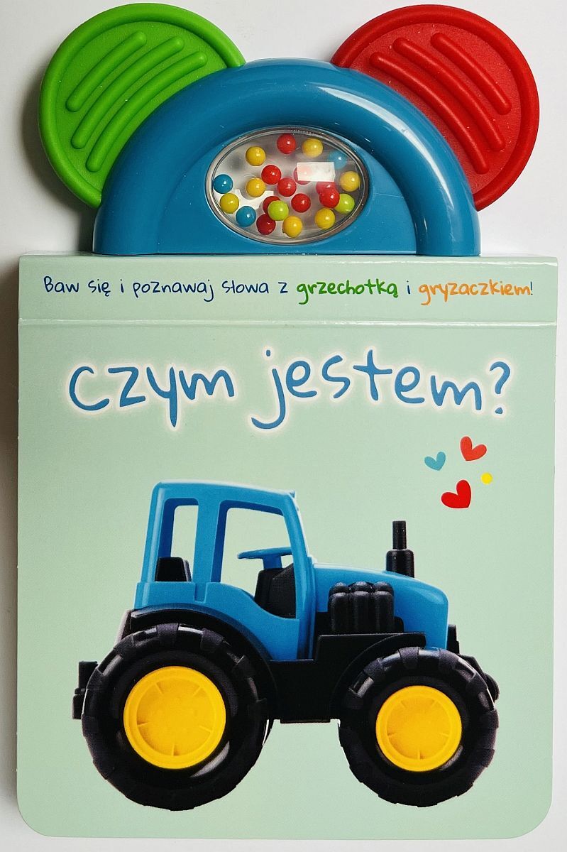 Czym jestem? zielona. Książeczka z gryzaczkiem i grzechotką