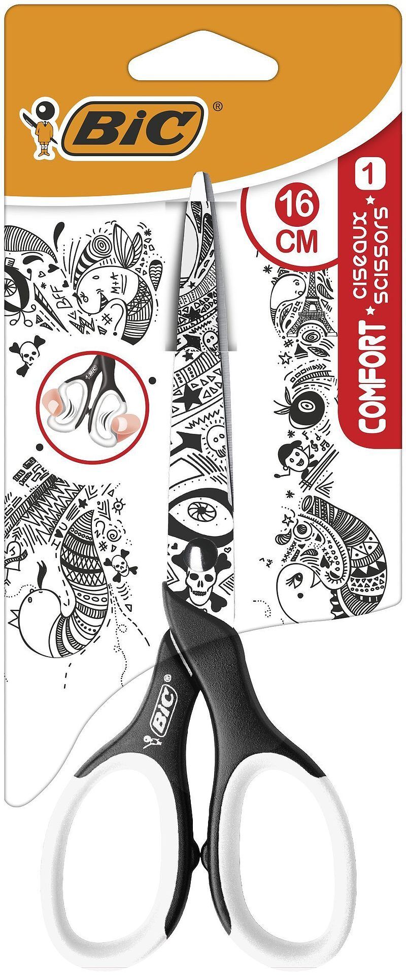 Nożyczki bic comfort 16cm decor blister 1szt mix wzorów