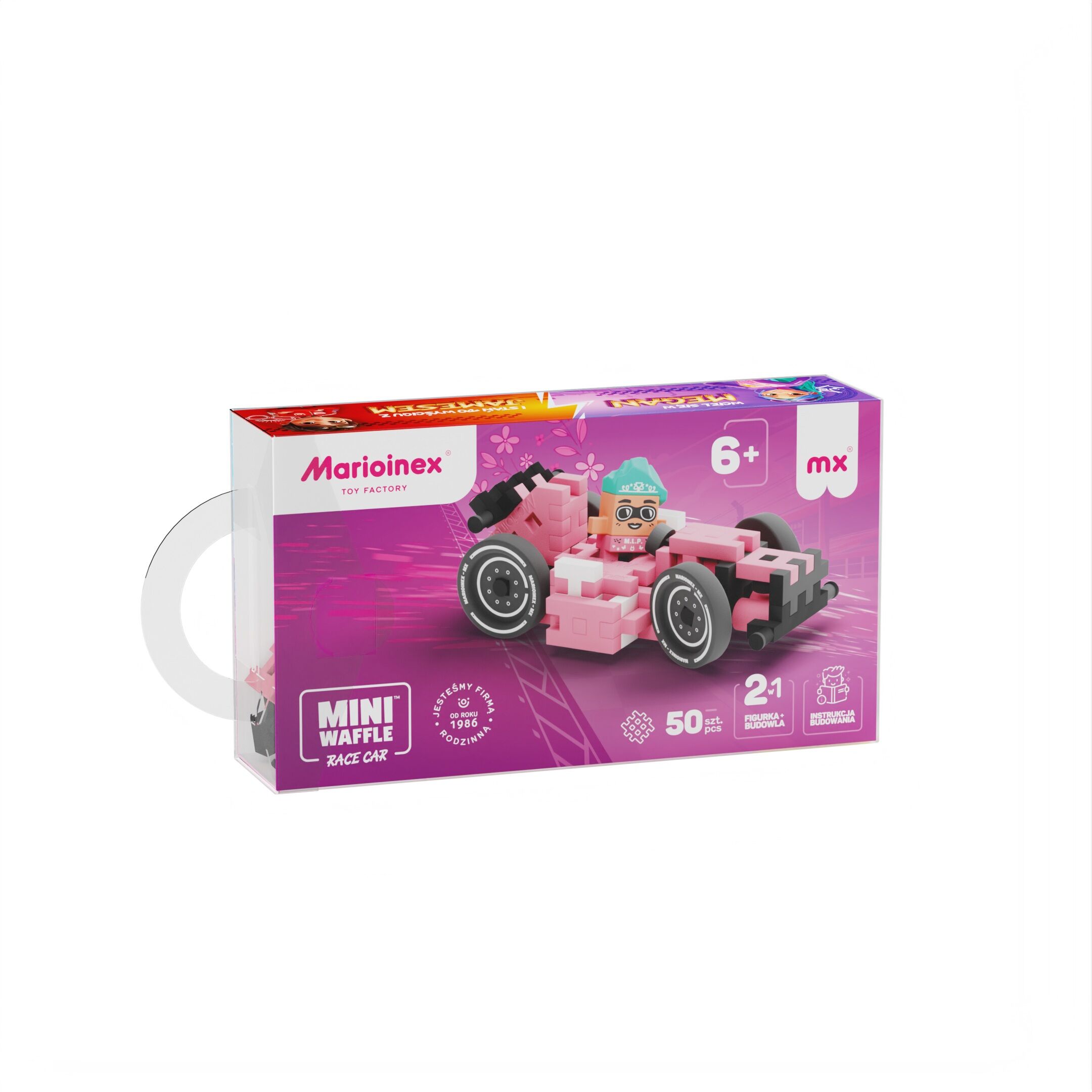 Klocki konstrukcyjne mini Pink Race Car Megan 50 elementów