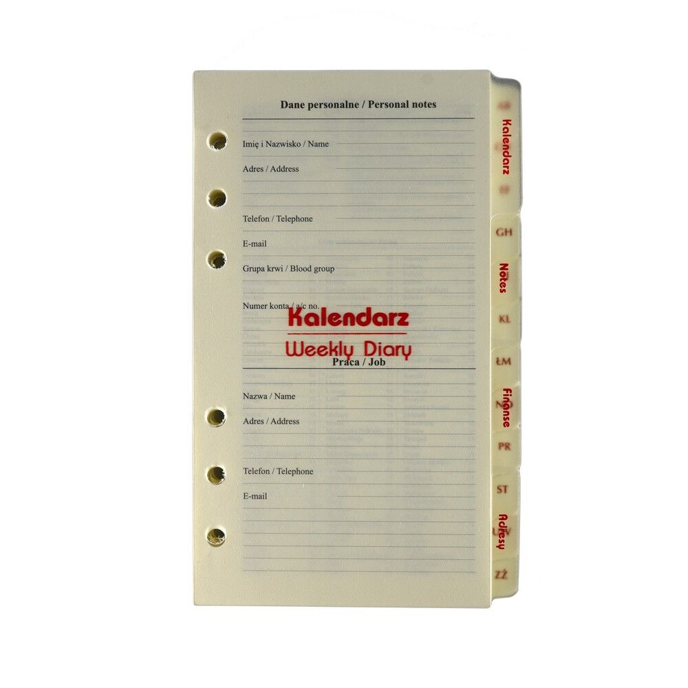 Kalendarz 2026 Pełny Wkład do Organizera Notes Finanse Adresy 9,5x17,2cm