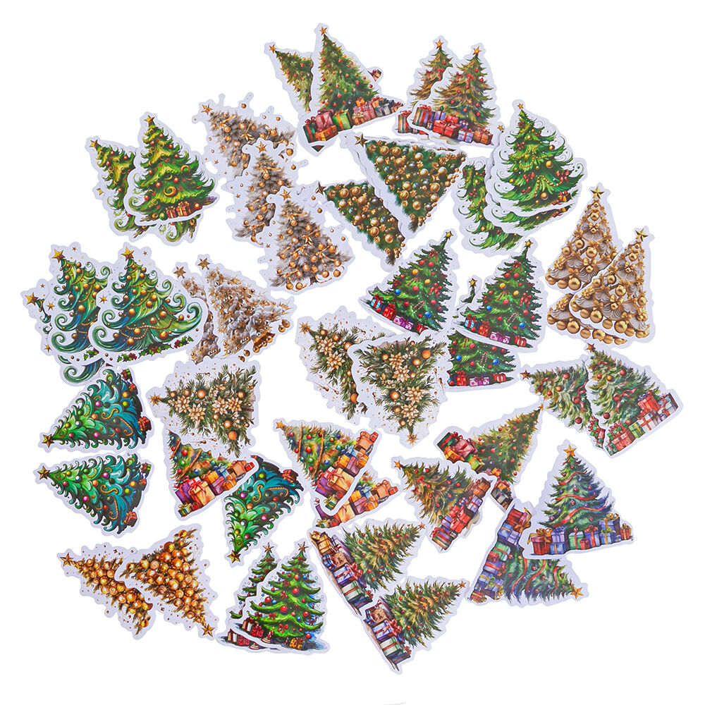 Naklejki winylowe Świąteczne Christmas Trees  4-6 cm 46szt.