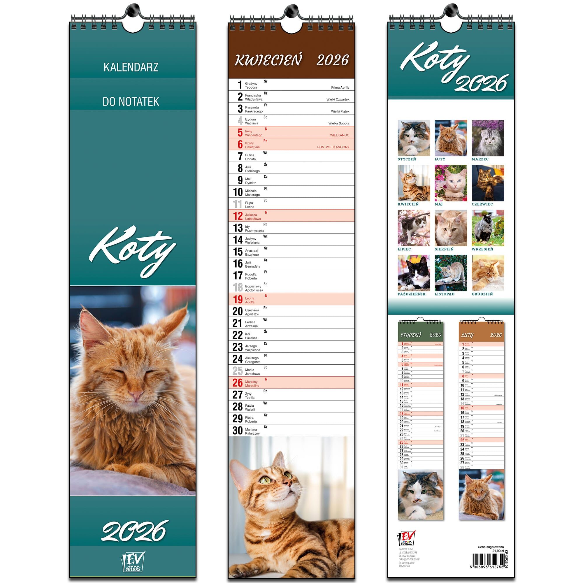 Kalendarz 2026 paskowy Koty