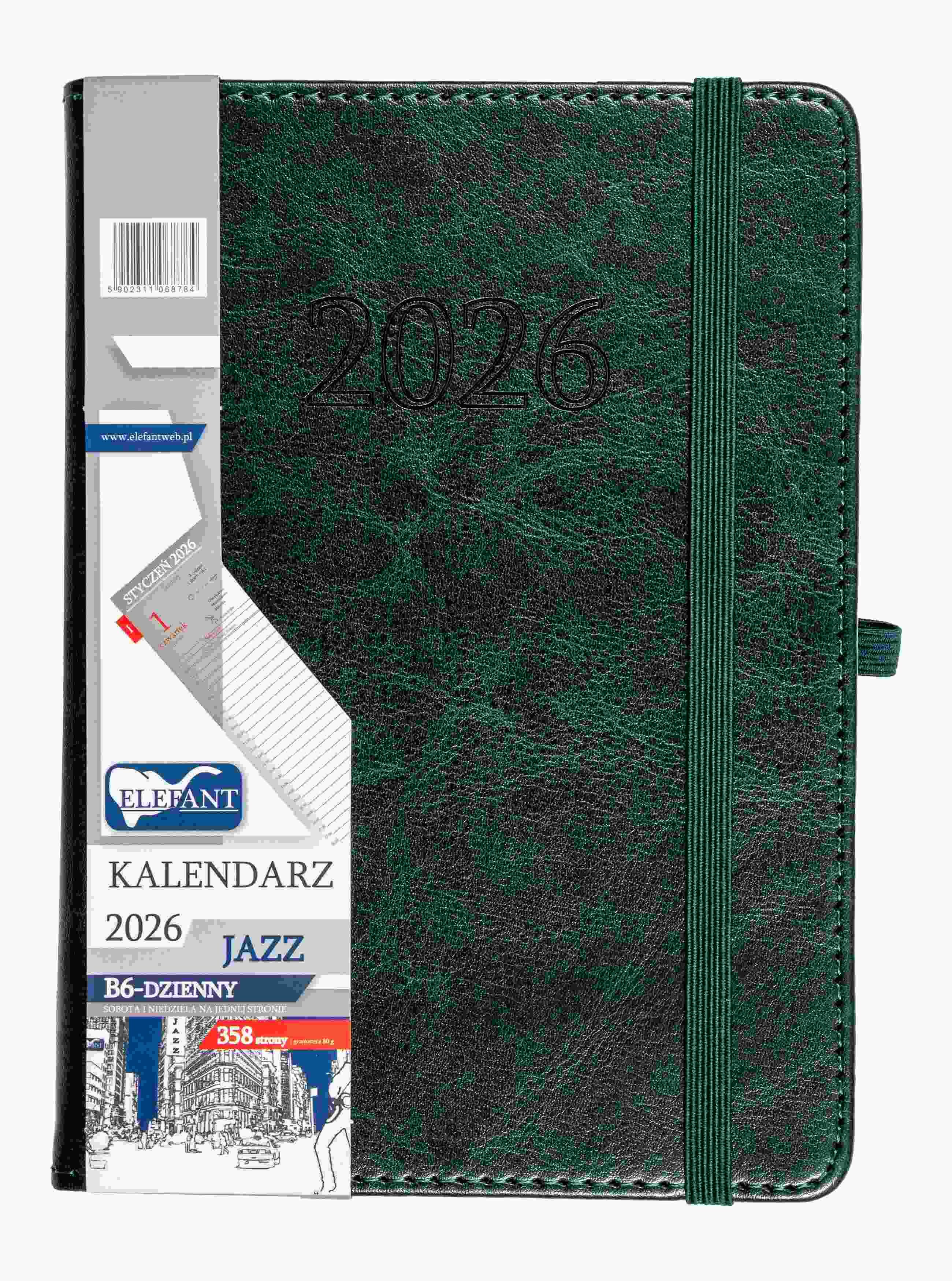 Kalendarz 2026 Jazz B6 dzienny zielony