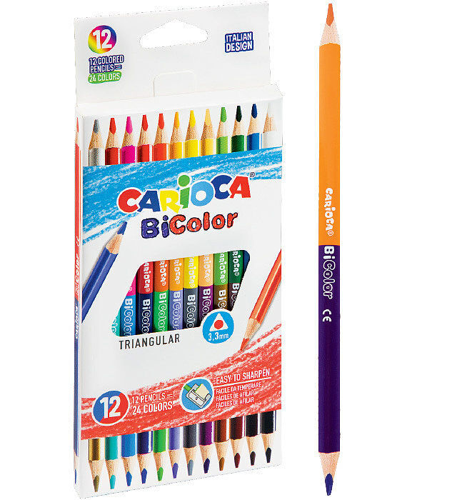 Kredki carioca ołówkowe trójkątne bicolor 24 kolory 12 sztuk
