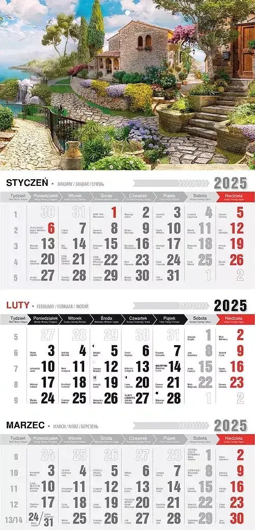 Kalendarz 2025 trójdzielny ekonomiczny z magnesem romantico kte vm-6