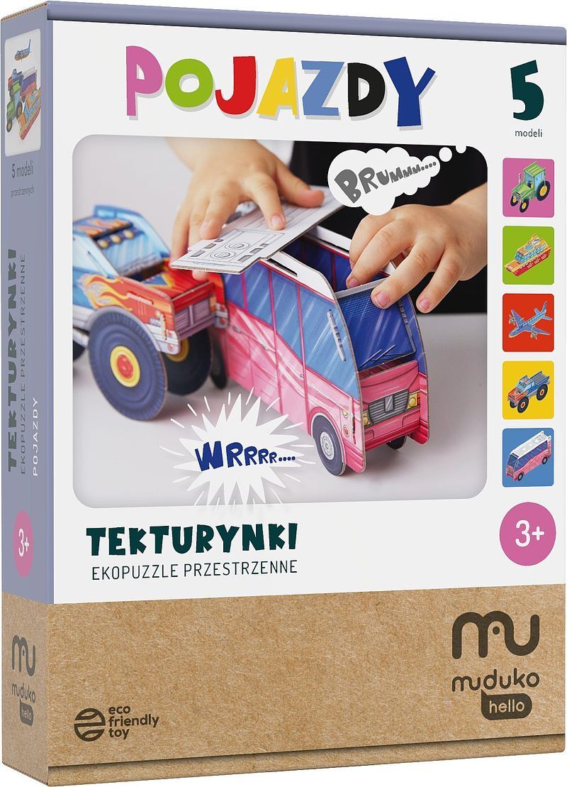 Ekopuzzle przestrzenne tekturynki pojazdy 5 modeli