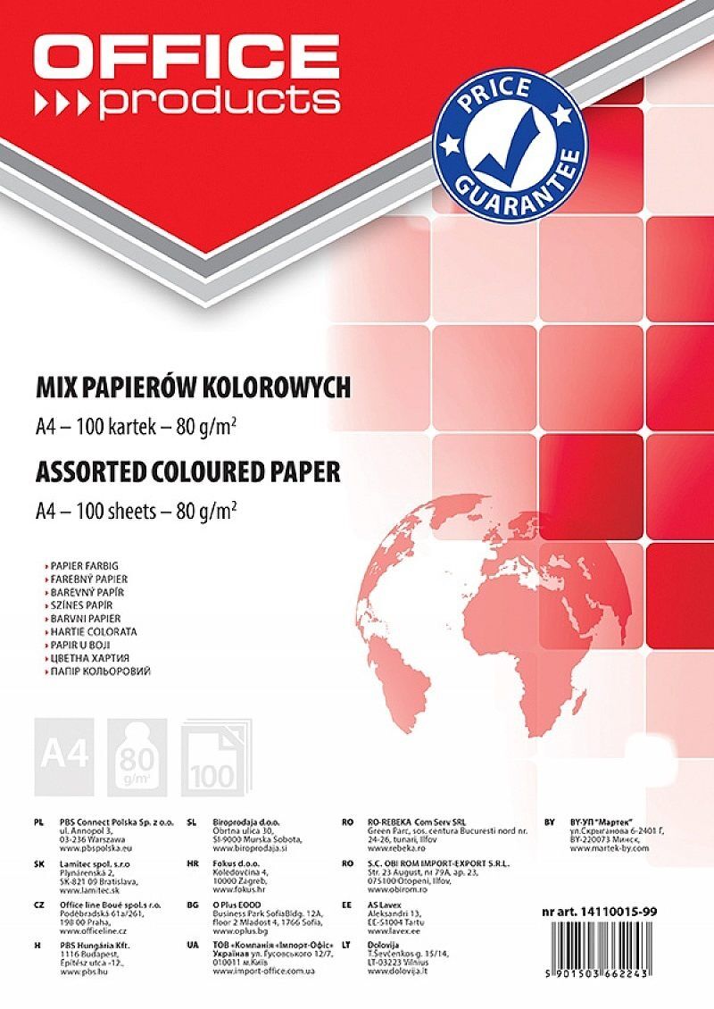 Papier a4 kolorowy office products 100 arkuszy 80gsm
