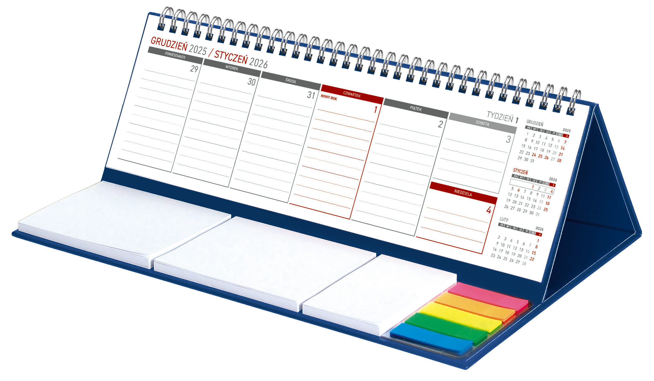 Kalendarz 2026 z notesem MAXI tygodniowy spiralowany granat
