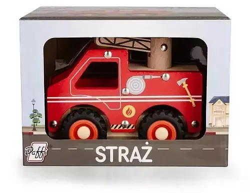 Drewniane auto z oponami - straż pożarna