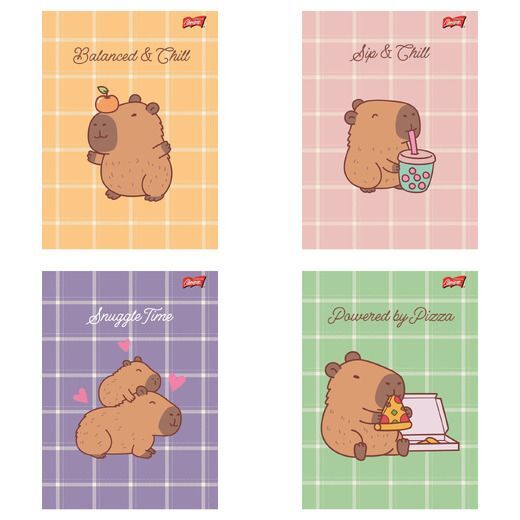 Paczka Zeszyt A4 32k.krata okładka laminowana Capybara Mood mix 15 sztuk