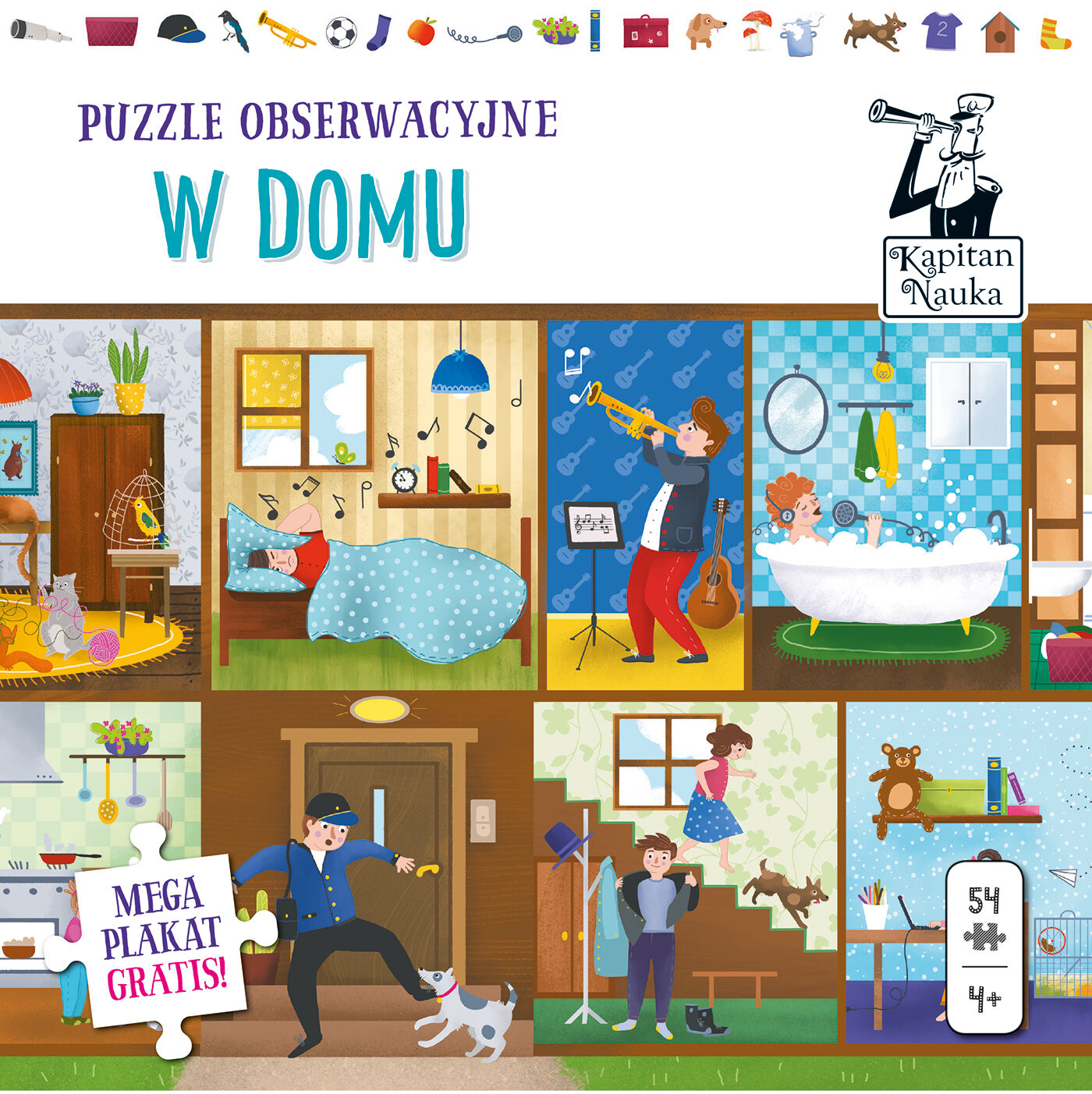 Kapitan Nauka. Puzzle obserwacyjne. W domu 4+ (54 elementy + plakat XXL)