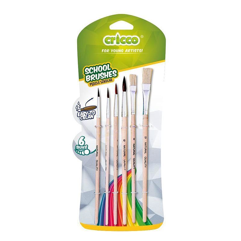 Pędzelki szkolne cricco 6 sztuk blister