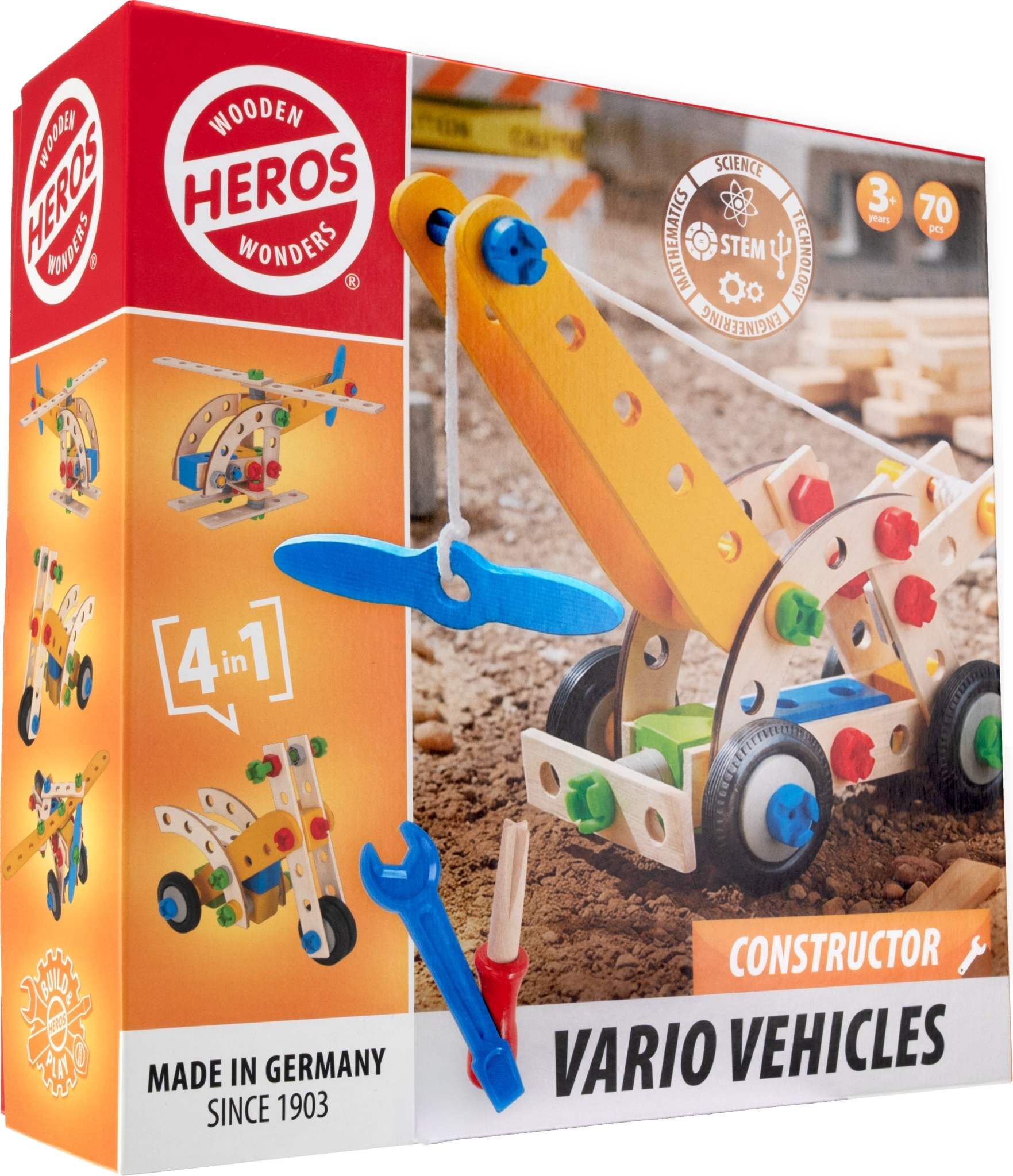 Heros Klocki konstrukcyjne drewniane Vario Vehicles 70 elementów